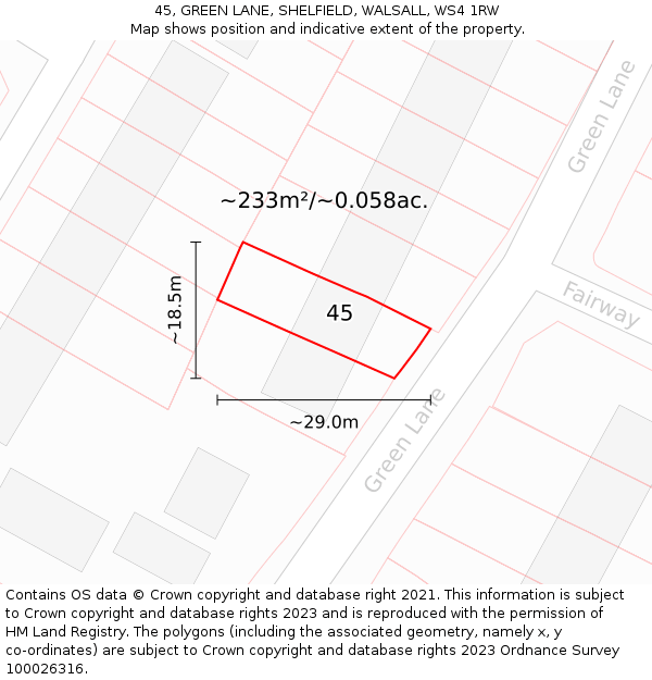 45, GREEN LANE, SHELFIELD, WALSALL, WS4 1RW: Plot and title map