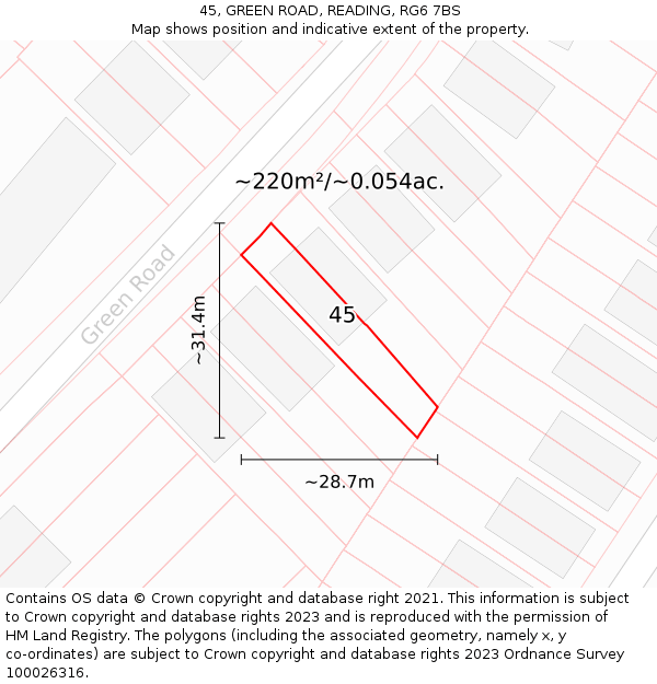 45, GREEN ROAD, READING, RG6 7BS: Plot and title map