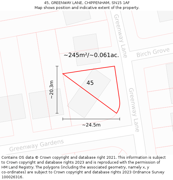 45, GREENWAY LANE, CHIPPENHAM, SN15 1AF: Plot and title map