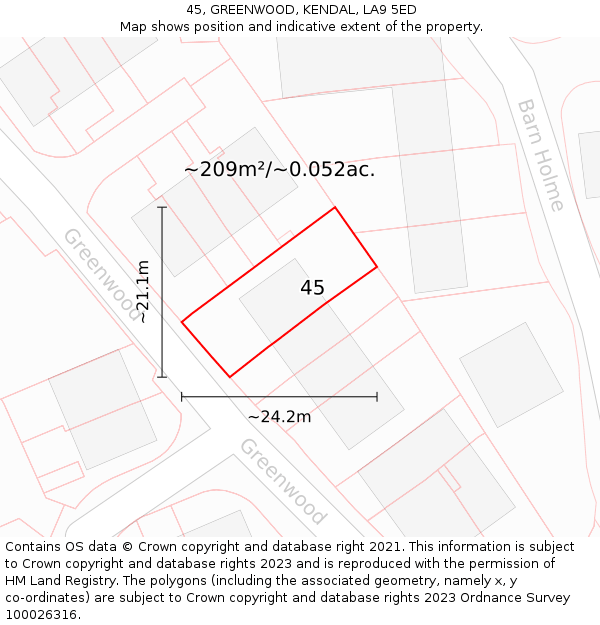 45, GREENWOOD, KENDAL, LA9 5ED: Plot and title map