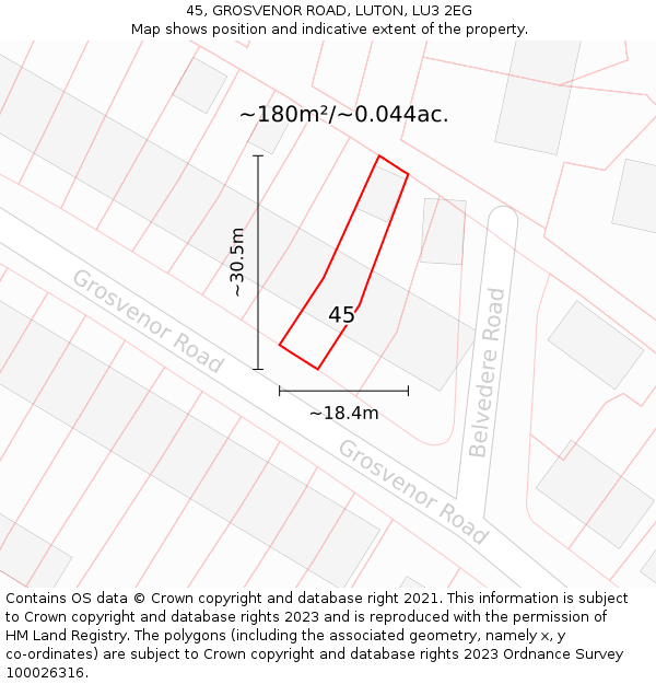 45, GROSVENOR ROAD, LUTON, LU3 2EG: Plot and title map