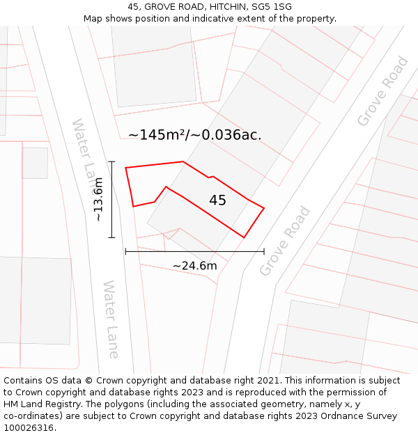 45, GROVE ROAD, HITCHIN, SG5 1SG: Plot and title map