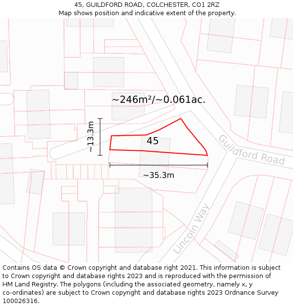 45, GUILDFORD ROAD, COLCHESTER, CO1 2RZ: Plot and title map