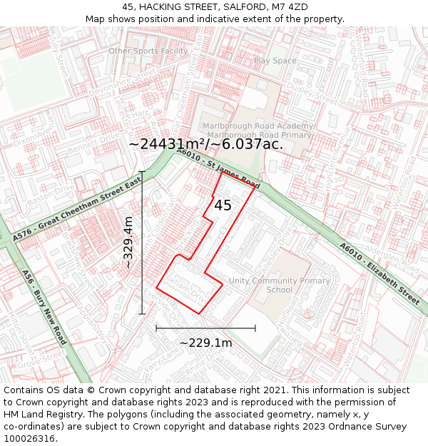 45, HACKING STREET, SALFORD, M7 4ZD: Plot and title map