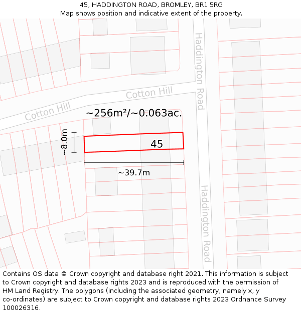 45, HADDINGTON ROAD, BROMLEY, BR1 5RG: Plot and title map