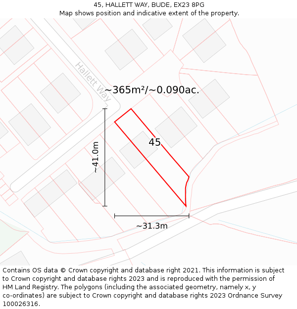 45, HALLETT WAY, BUDE, EX23 8PG: Plot and title map