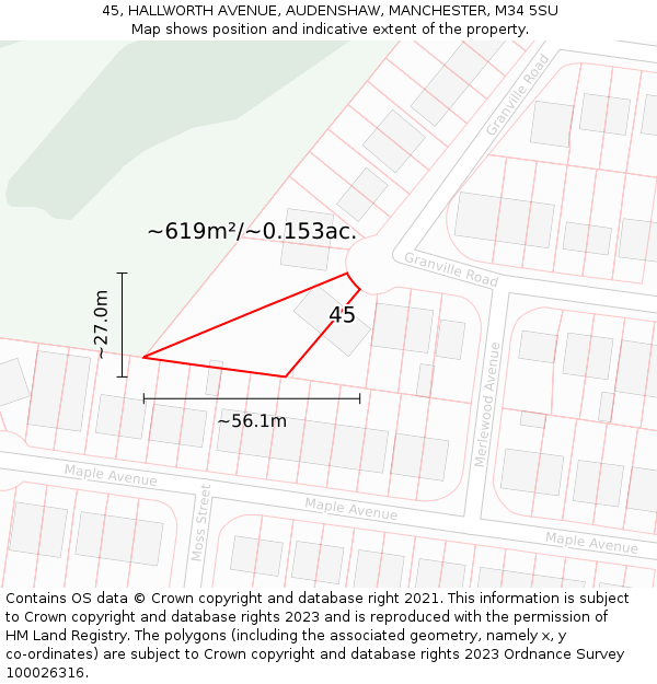45, HALLWORTH AVENUE, AUDENSHAW, MANCHESTER, M34 5SU: Plot and title map