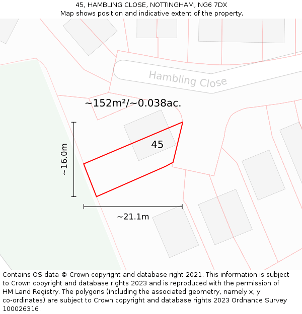 45, HAMBLING CLOSE, NOTTINGHAM, NG6 7DX: Plot and title map
