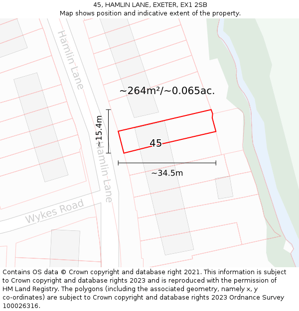 45, HAMLIN LANE, EXETER, EX1 2SB: Plot and title map
