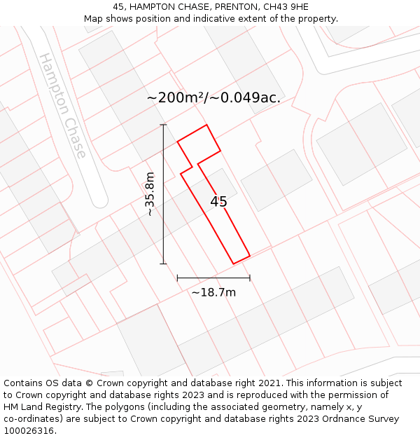 45, HAMPTON CHASE, PRENTON, CH43 9HE: Plot and title map