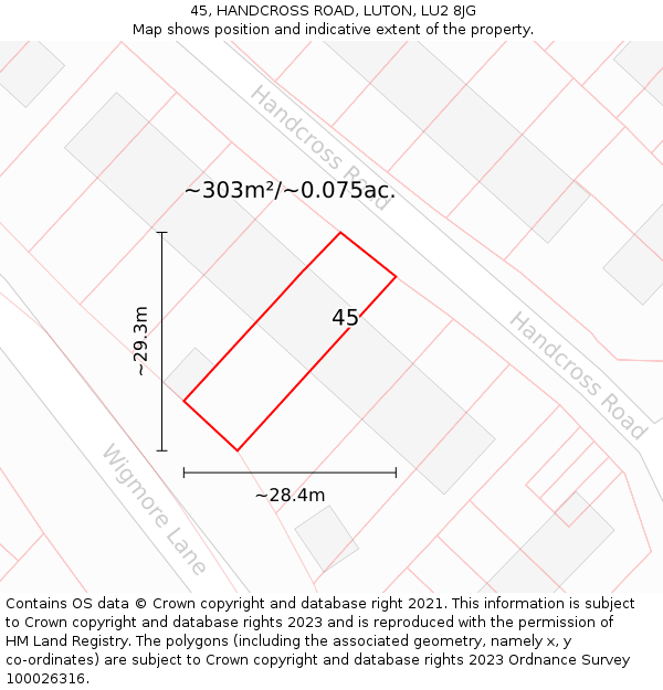 45, HANDCROSS ROAD, LUTON, LU2 8JG: Plot and title map