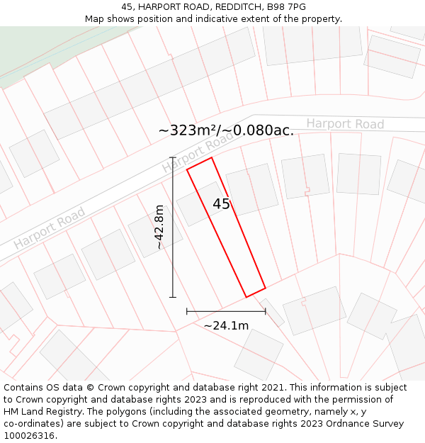 45, HARPORT ROAD, REDDITCH, B98 7PG: Plot and title map
