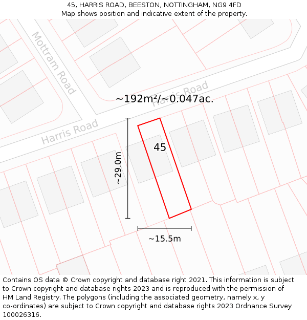 45, HARRIS ROAD, BEESTON, NOTTINGHAM, NG9 4FD: Plot and title map