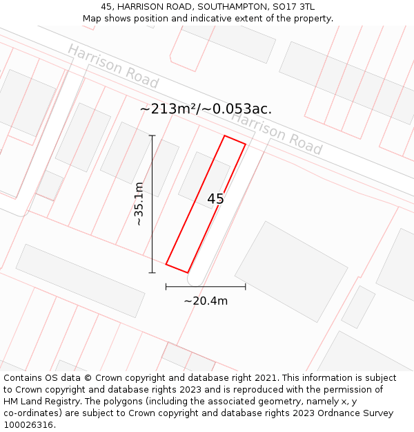45, HARRISON ROAD, SOUTHAMPTON, SO17 3TL: Plot and title map