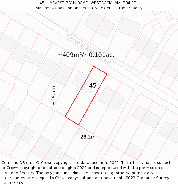 45, HARVEST BANK ROAD, WEST WICKHAM, BR4 9DL: Plot and title map