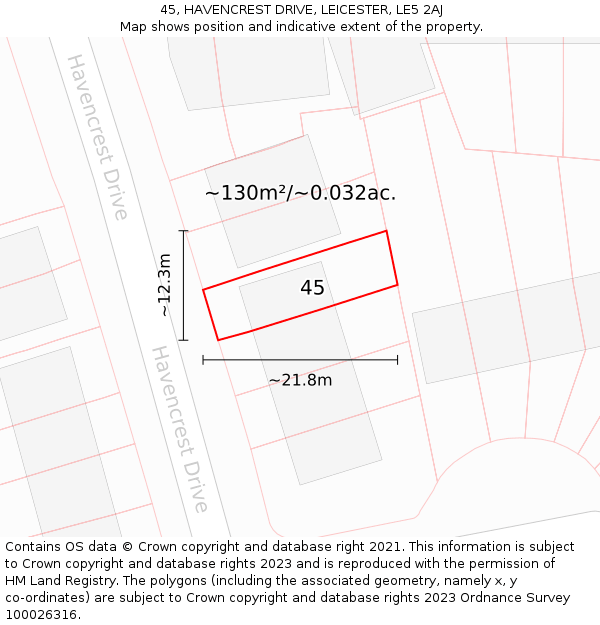 45, HAVENCREST DRIVE, LEICESTER, LE5 2AJ: Plot and title map