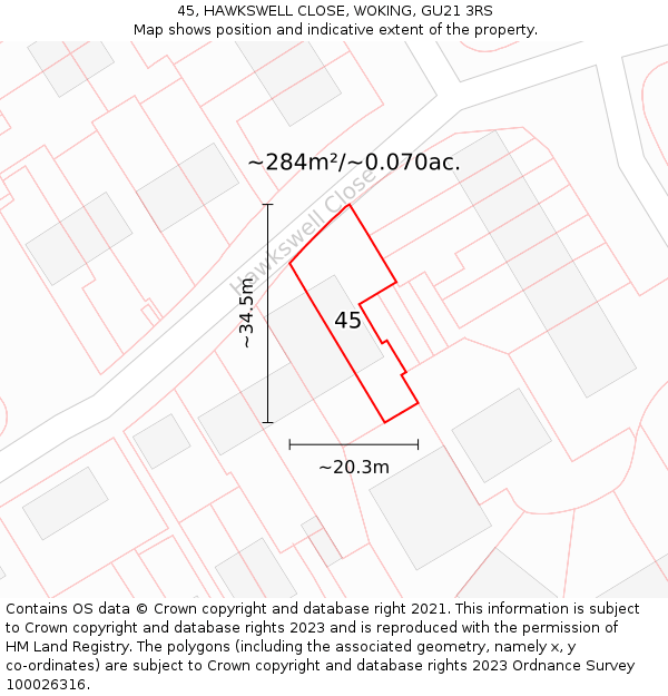 45, HAWKSWELL CLOSE, WOKING, GU21 3RS: Plot and title map