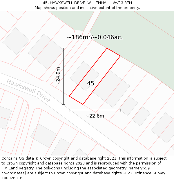 45, HAWKSWELL DRIVE, WILLENHALL, WV13 3EH: Plot and title map