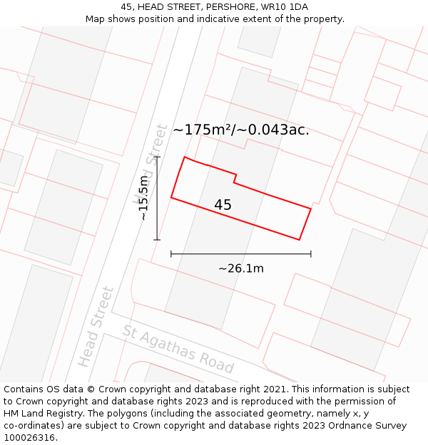 45, HEAD STREET, PERSHORE, WR10 1DA: Plot and title map