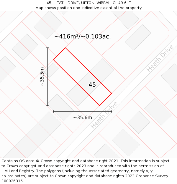 45, HEATH DRIVE, UPTON, WIRRAL, CH49 6LE: Plot and title map