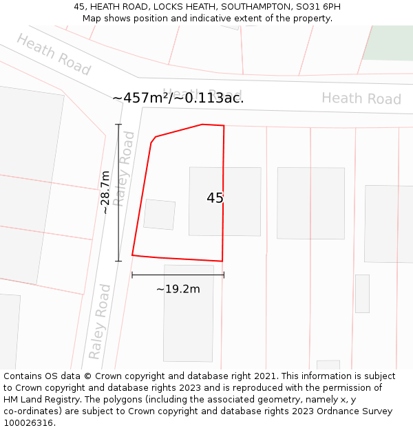 45, HEATH ROAD, LOCKS HEATH, SOUTHAMPTON, SO31 6PH: Plot and title map