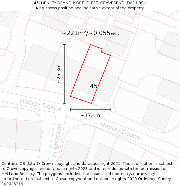 45, HENLEY DEANE, NORTHFLEET, GRAVESEND, DA11 8SU: Plot and title map