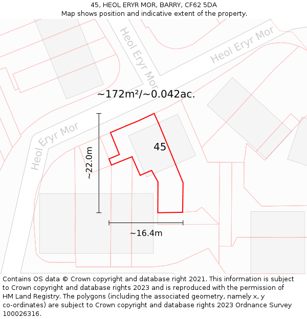 45, HEOL ERYR MOR, BARRY, CF62 5DA: Plot and title map