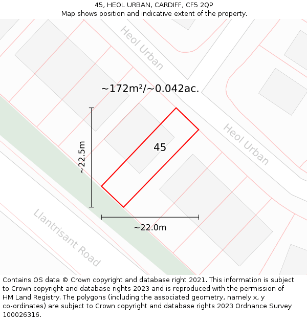 45, HEOL URBAN, CARDIFF, CF5 2QP: Plot and title map