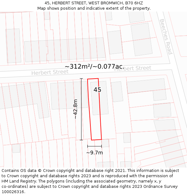45, HERBERT STREET, WEST BROMWICH, B70 6HZ: Plot and title map