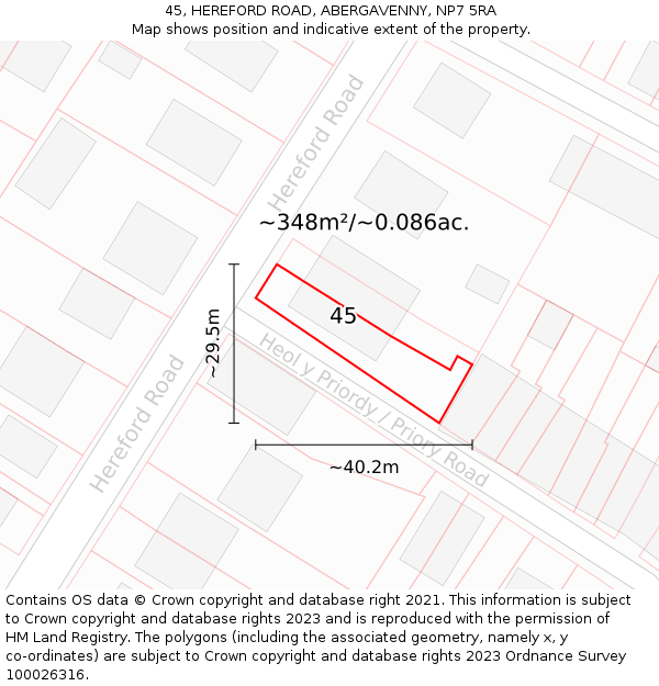 45, HEREFORD ROAD, ABERGAVENNY, NP7 5RA: Plot and title map