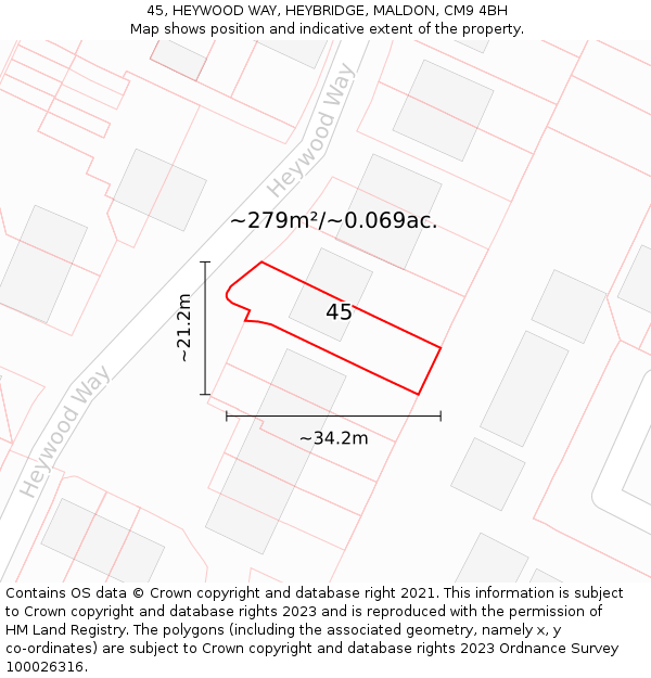 45, HEYWOOD WAY, HEYBRIDGE, MALDON, CM9 4BH: Plot and title map