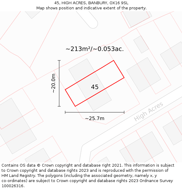 45, HIGH ACRES, BANBURY, OX16 9SL: Plot and title map