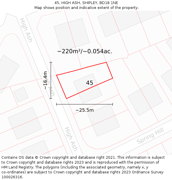 45, HIGH ASH, SHIPLEY, BD18 1NE: Plot and title map