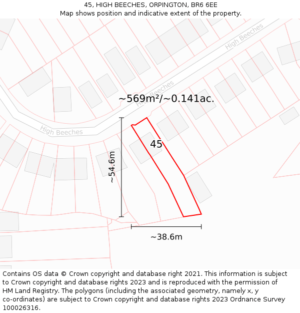 45, HIGH BEECHES, ORPINGTON, BR6 6EE: Plot and title map