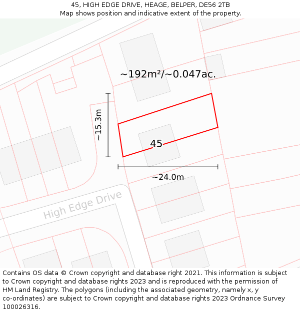 45, HIGH EDGE DRIVE, HEAGE, BELPER, DE56 2TB: Plot and title map