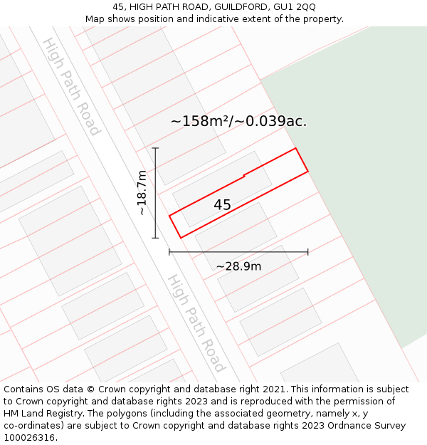 45, HIGH PATH ROAD, GUILDFORD, GU1 2QQ: Plot and title map