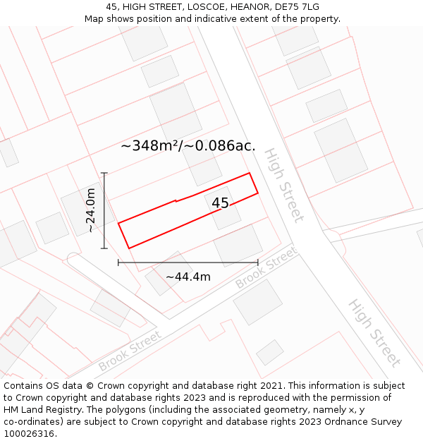 45, HIGH STREET, LOSCOE, HEANOR, DE75 7LG: Plot and title map