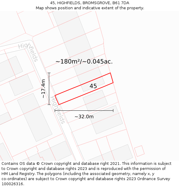 45, HIGHFIELDS, BROMSGROVE, B61 7DA: Plot and title map