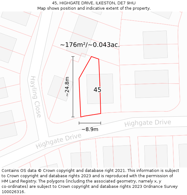 45, HIGHGATE DRIVE, ILKESTON, DE7 9HU: Plot and title map
