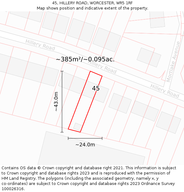 45, HILLERY ROAD, WORCESTER, WR5 1RF: Plot and title map