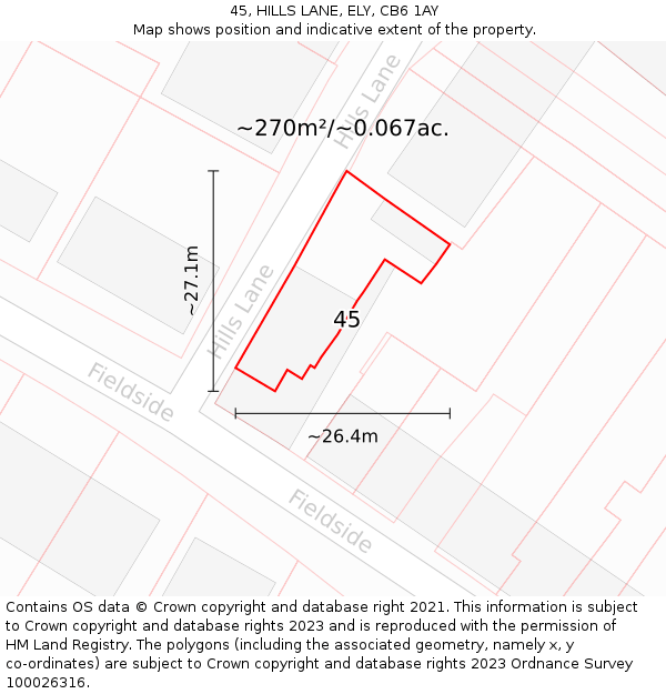 45, HILLS LANE, ELY, CB6 1AY: Plot and title map