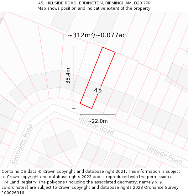 45, HILLSIDE ROAD, ERDINGTON, BIRMINGHAM, B23 7PP: Plot and title map