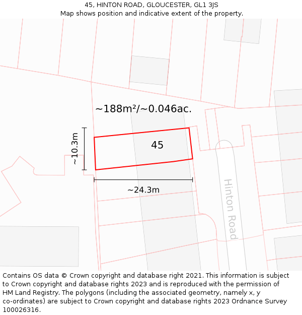45, HINTON ROAD, GLOUCESTER, GL1 3JS: Plot and title map