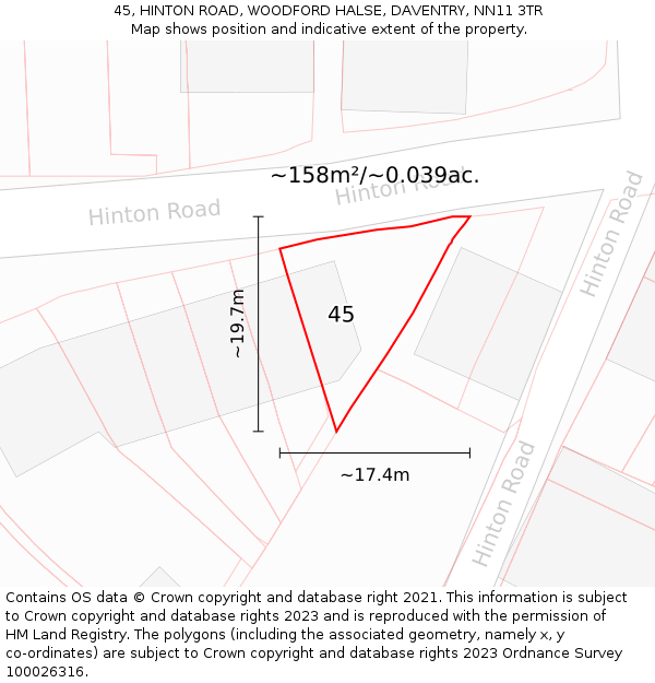 45, HINTON ROAD, WOODFORD HALSE, DAVENTRY, NN11 3TR: Plot and title map