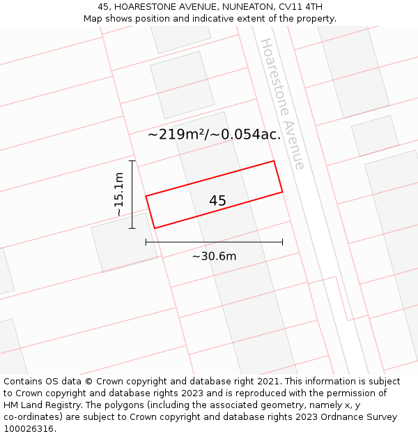 45, HOARESTONE AVENUE, NUNEATON, CV11 4TH: Plot and title map