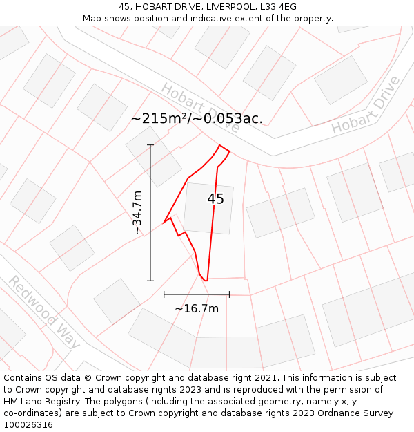 45, HOBART DRIVE, LIVERPOOL, L33 4EG: Plot and title map
