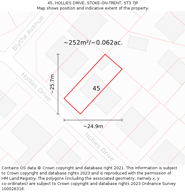 45, HOLLIES DRIVE, STOKE-ON-TRENT, ST3 7JP: Plot and title map