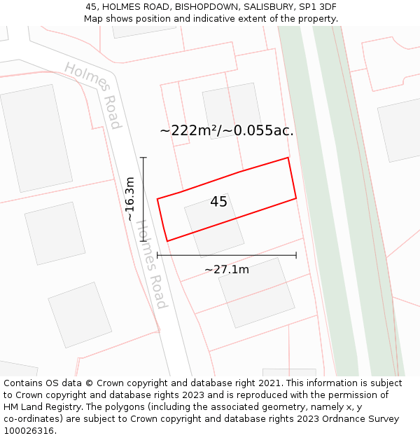 45, HOLMES ROAD, BISHOPDOWN, SALISBURY, SP1 3DF: Plot and title map