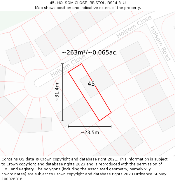 45, HOLSOM CLOSE, BRISTOL, BS14 8LU: Plot and title map
