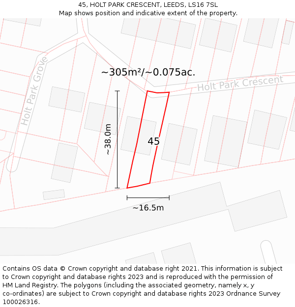 45, HOLT PARK CRESCENT, LEEDS, LS16 7SL: Plot and title map